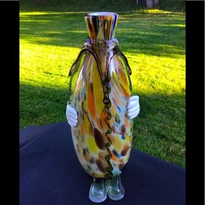 Vintage 12in Hand Blown Glass ornate Clown Vase